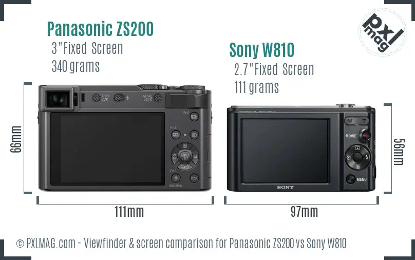 Panasonic ZS200 vs Sony W810 Screen and Viewfinder comparison