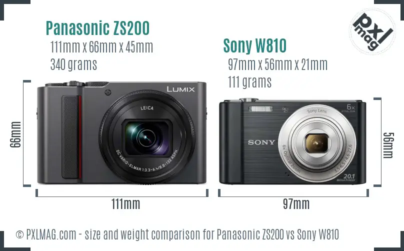 Panasonic ZS200 vs Sony W810 size comparison