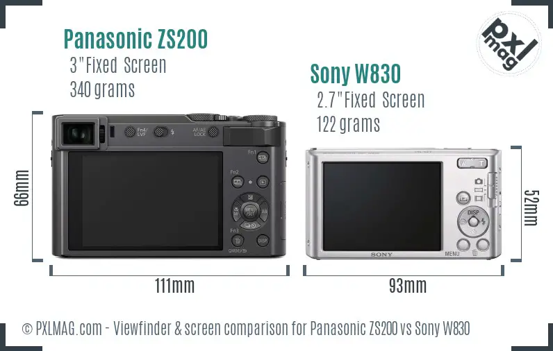 Panasonic ZS200 vs Sony W830 Screen and Viewfinder comparison
