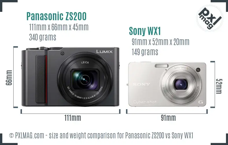 Panasonic ZS200 vs Sony WX1 size comparison