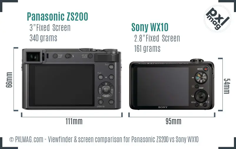 Panasonic ZS200 vs Sony WX10 Screen and Viewfinder comparison