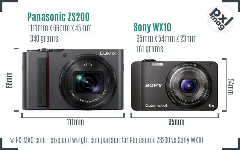 Panasonic ZS200 vs Sony WX10 size comparison