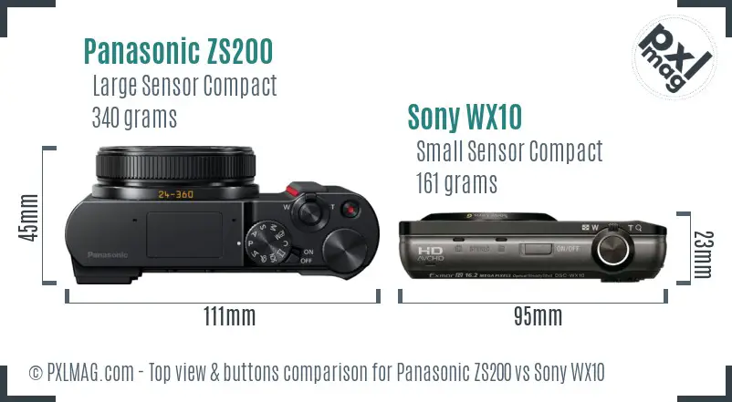 Panasonic ZS200 vs Sony WX10 top view buttons comparison