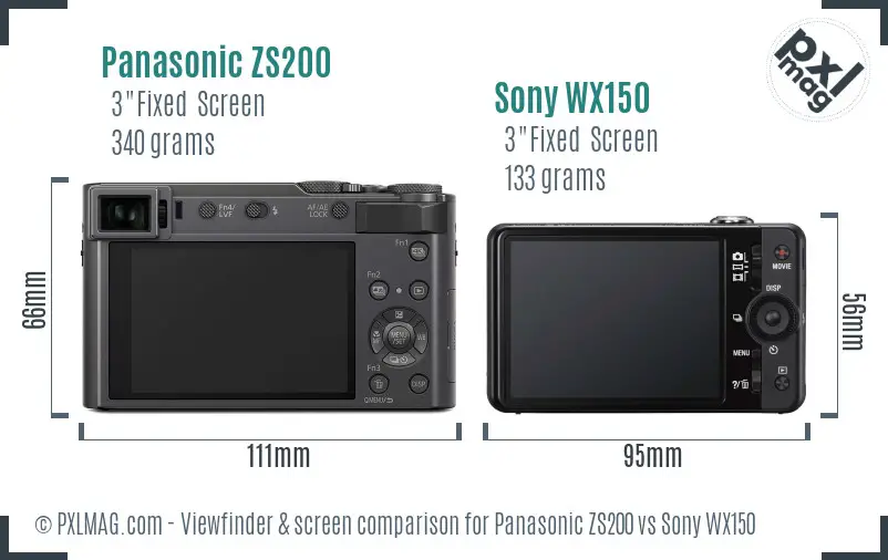 Panasonic ZS200 vs Sony WX150 Screen and Viewfinder comparison