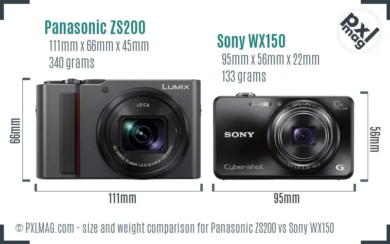 Panasonic ZS200 vs Sony WX150 size comparison