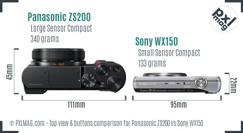 Panasonic ZS200 vs Sony WX150 top view buttons comparison