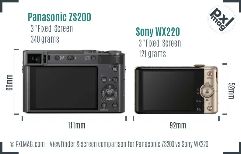 Panasonic ZS200 vs Sony WX220 Screen and Viewfinder comparison