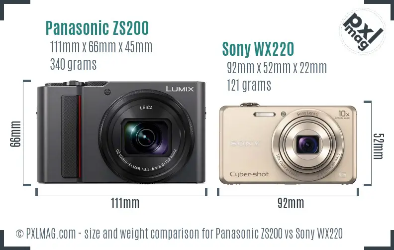 Panasonic ZS200 vs Sony WX220 size comparison