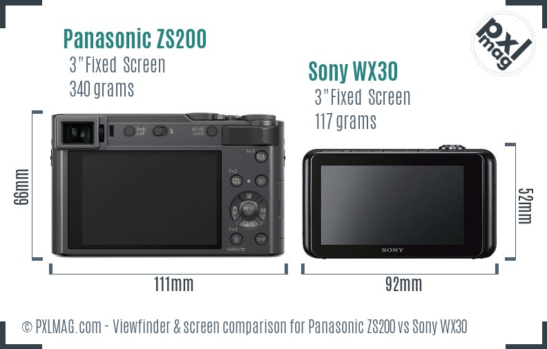 Panasonic ZS200 vs Sony WX30 Screen and Viewfinder comparison