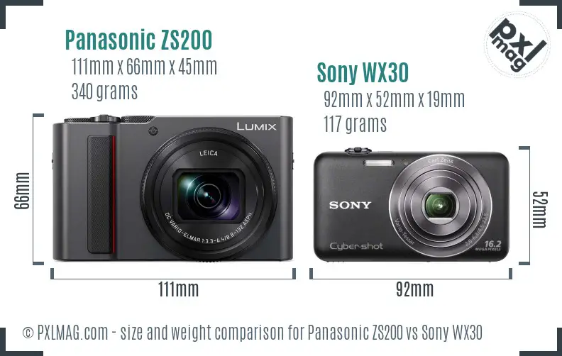 Panasonic ZS200 vs Sony WX30 size comparison
