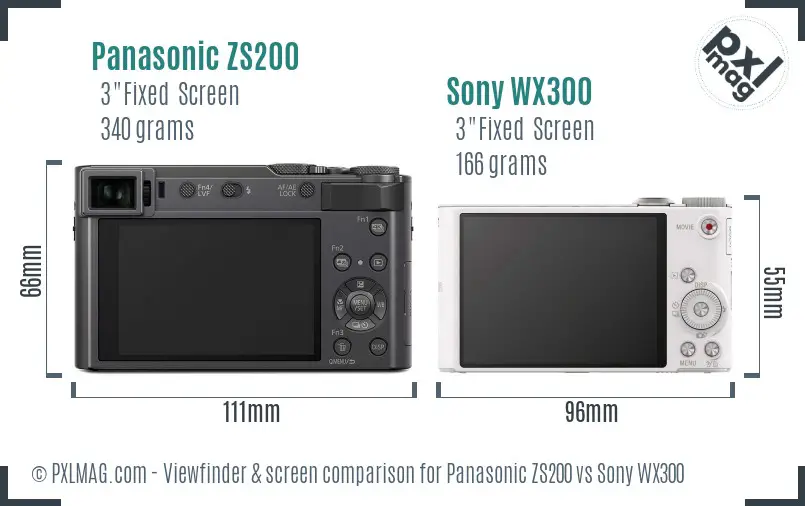 Panasonic ZS200 vs Sony WX300 Screen and Viewfinder comparison