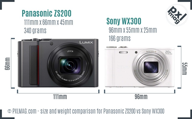 Panasonic ZS200 vs Sony WX300 size comparison