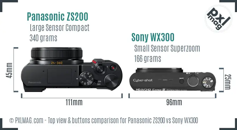 Panasonic ZS200 vs Sony WX300 top view buttons comparison