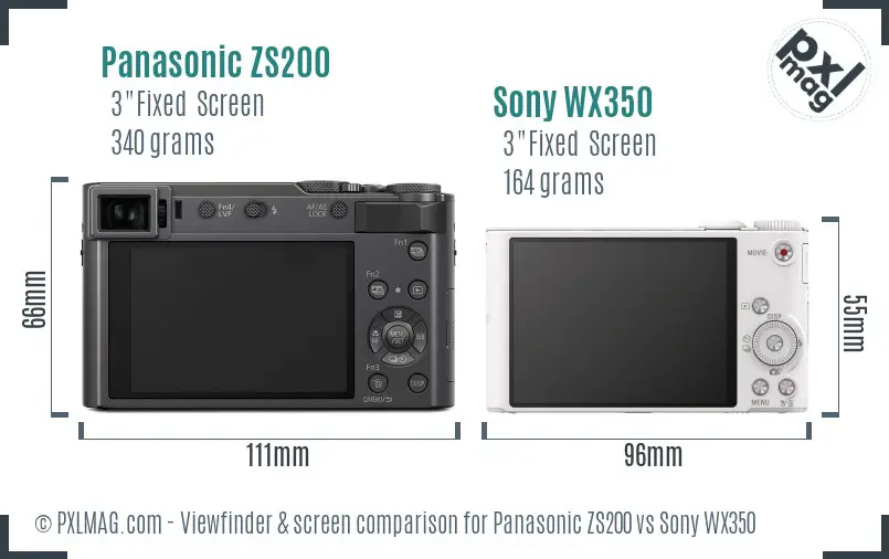 Panasonic ZS200 vs Sony WX350 Screen and Viewfinder comparison