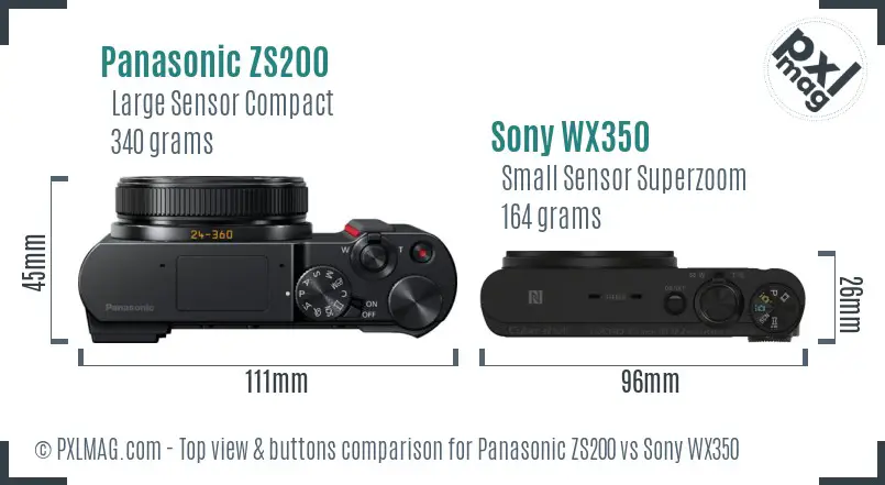 Panasonic ZS200 vs Sony WX350 top view buttons comparison