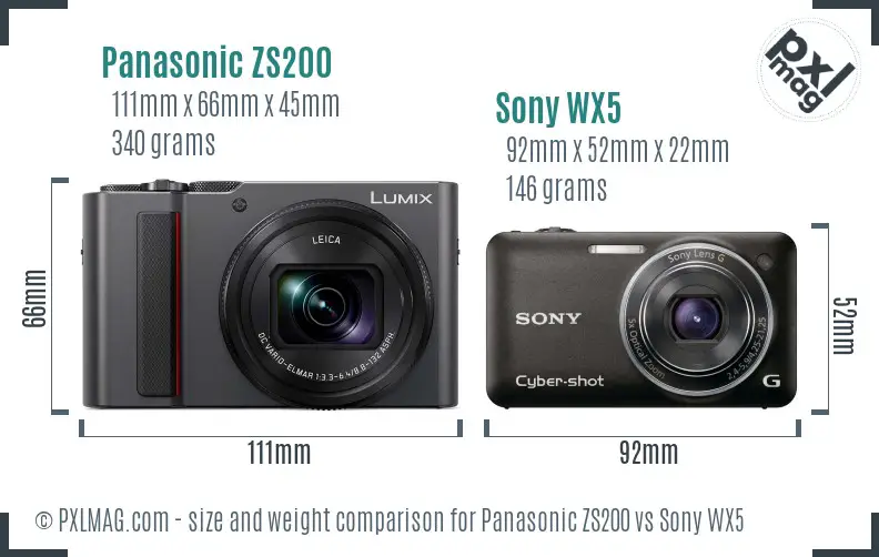Panasonic ZS200 vs Sony WX5 size comparison