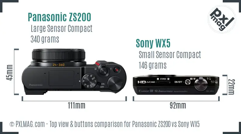 Panasonic ZS200 vs Sony WX5 top view buttons comparison