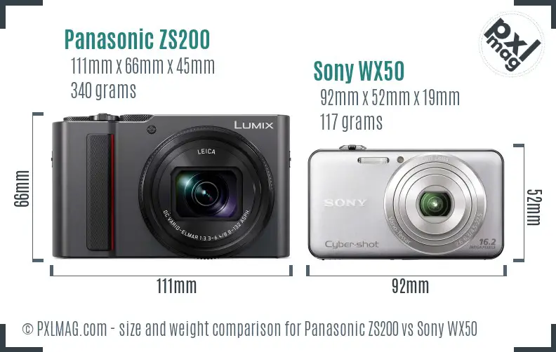 Panasonic ZS200 vs Sony WX50 size comparison