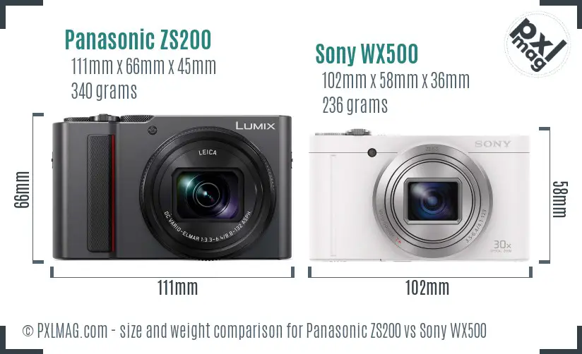 Panasonic ZS200 vs Sony WX500 size comparison Panasonic ZS200 vs Sony WX500 size comparison