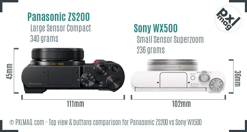 Panasonic ZS200 vs Sony WX500 top view buttons comparison Panasonic ZS200 vs Sony WX500 top view buttons comparison