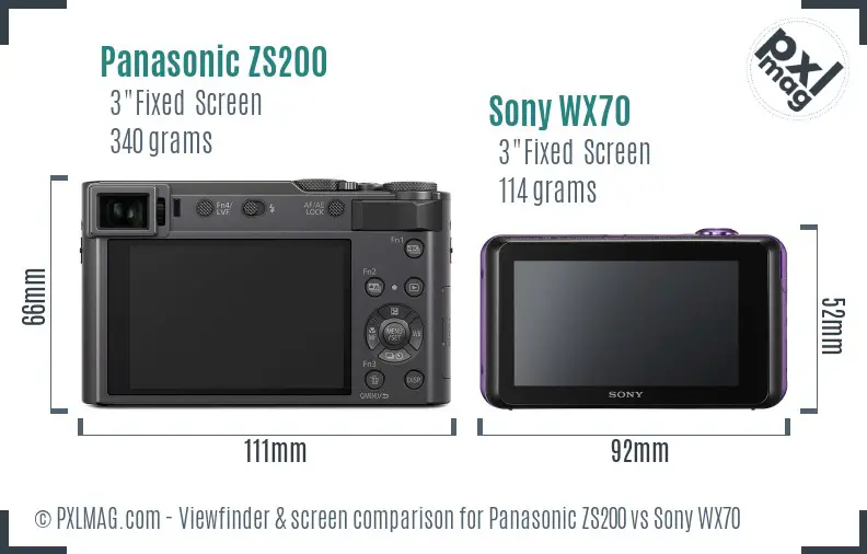 Panasonic ZS200 vs Sony WX70 Screen and Viewfinder comparison