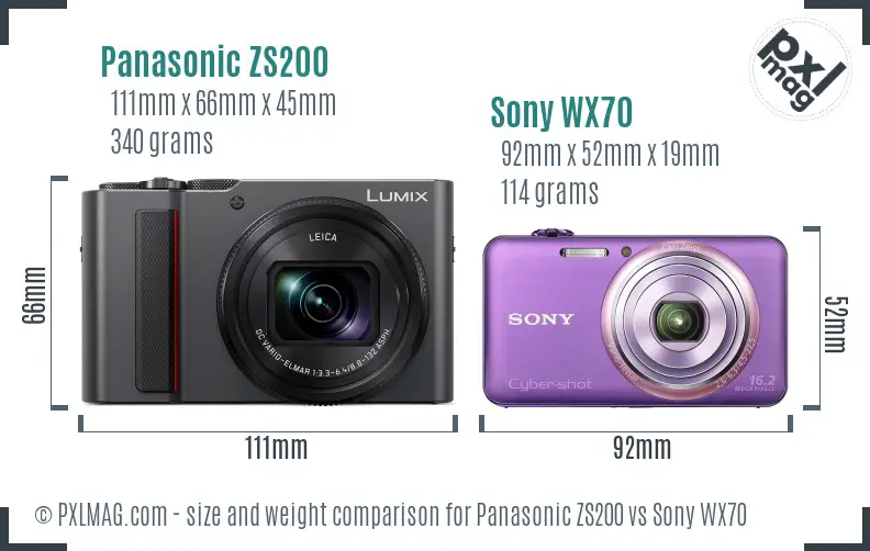Panasonic ZS200 vs Sony WX70 size comparison