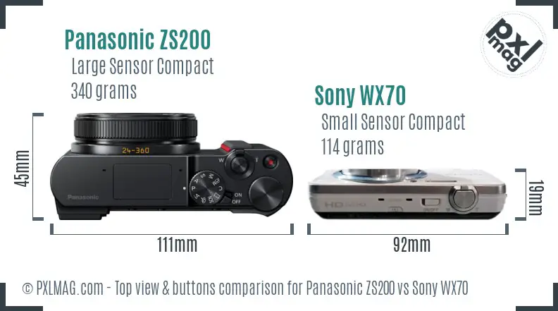 Panasonic ZS200 vs Sony WX70 top view buttons comparison