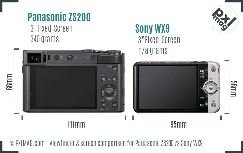 Panasonic ZS200 vs Sony WX9 Screen and Viewfinder comparison