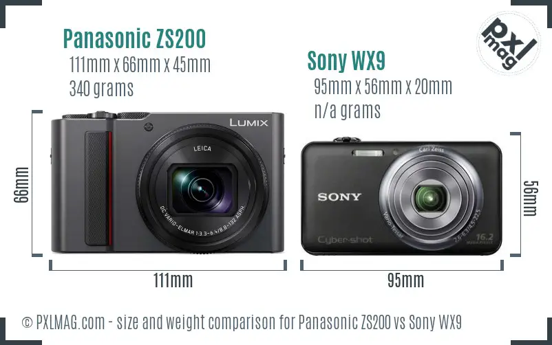 Panasonic ZS200 vs Sony WX9 size comparison