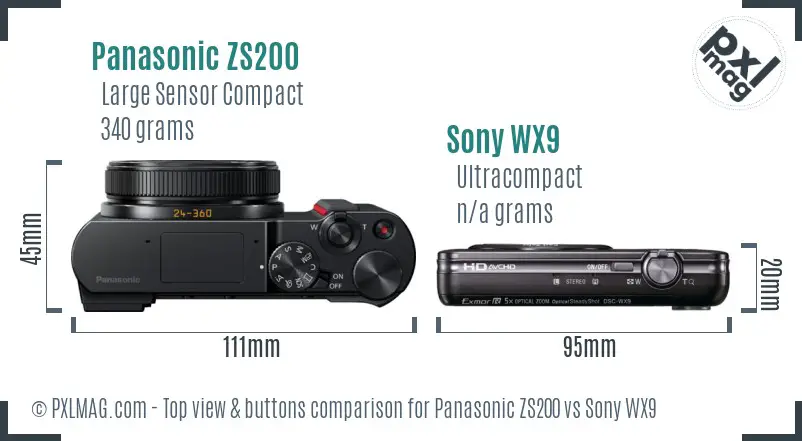 Panasonic ZS200 vs Sony WX9 top view buttons comparison