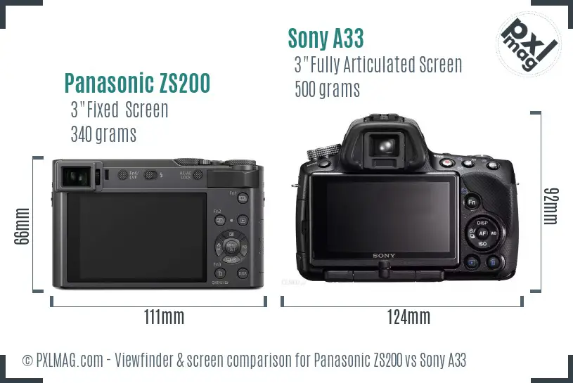 Panasonic ZS200 vs Sony A33 Screen and Viewfinder comparison Panasonic ZS200 vs Sony A33 Screen and Viewfinder comparison