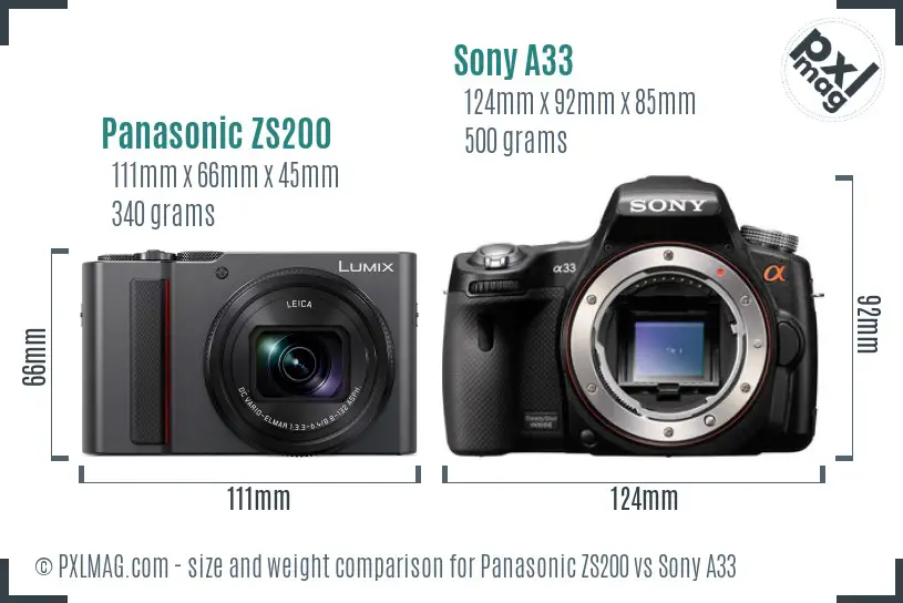 Panasonic ZS200 vs Sony A33 size comparison Panasonic ZS200 vs Sony A33 size comparison