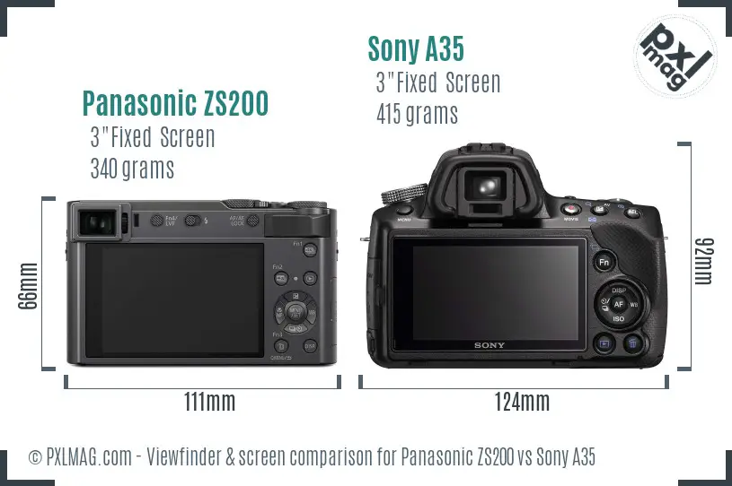 Panasonic ZS200 vs Sony A35 Screen and Viewfinder comparison