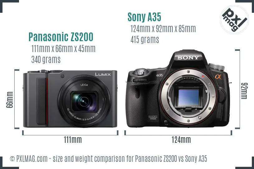 Panasonic ZS200 vs Sony A35 size comparison