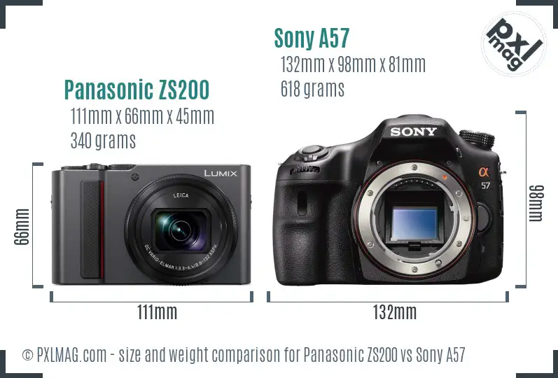 Panasonic ZS200 vs Sony A57 size comparison Panasonic ZS200 vs Sony A57 size comparison