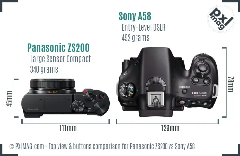 Panasonic ZS200 vs Sony A58 top view buttons comparison
