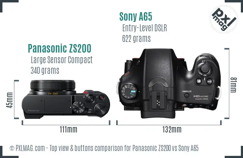 Panasonic ZS200 vs Sony A65 top view buttons comparison