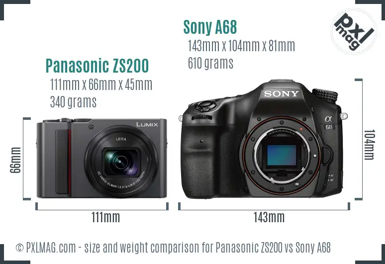 Panasonic ZS200 vs Sony A68 size comparison Panasonic ZS200 vs Sony A68 size comparison