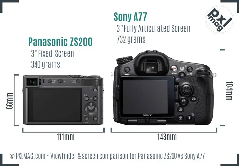 Panasonic ZS200 vs Sony A77 Screen and Viewfinder comparison