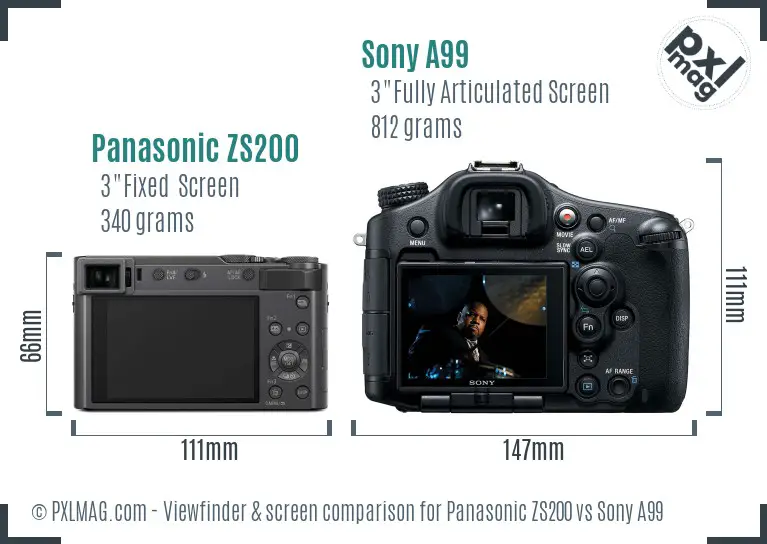 Panasonic ZS200 vs Sony A99 Screen and Viewfinder comparison Panasonic ZS200 vs Sony A99 Screen and Viewfinder comparison