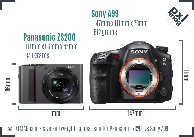Panasonic ZS200 vs Sony A99 size comparison Panasonic ZS200 vs Sony A99 size comparison