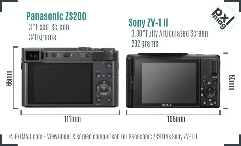 Panasonic ZS200 vs Sony ZV-1 II Screen and Viewfinder comparison