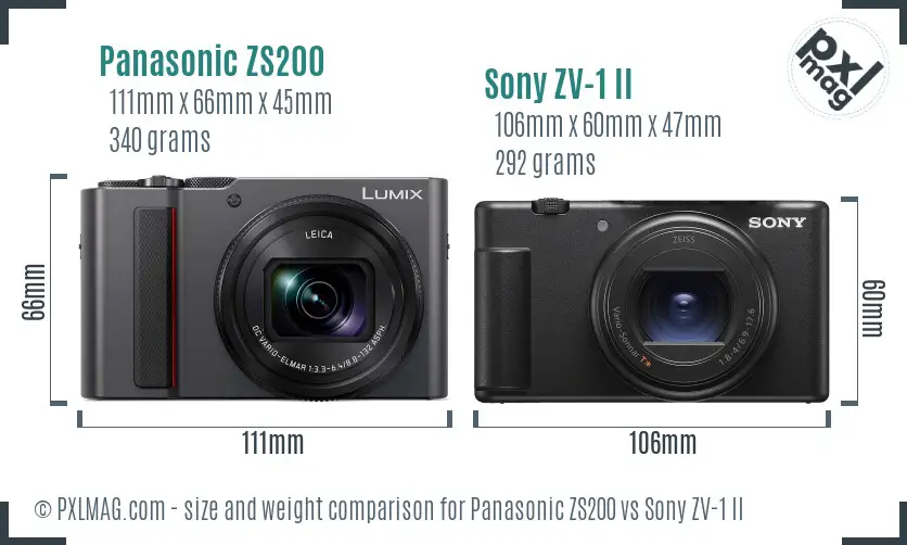 Panasonic ZS200 vs Sony ZV-1 II size comparison