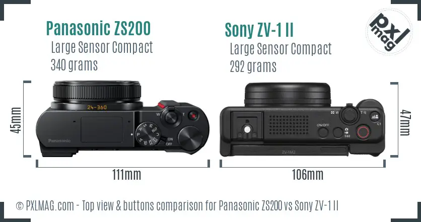 Panasonic ZS200 vs Sony ZV-1 II top view buttons comparison