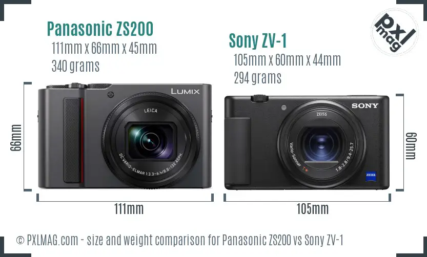Panasonic ZS200 vs Sony ZV-1 size comparison