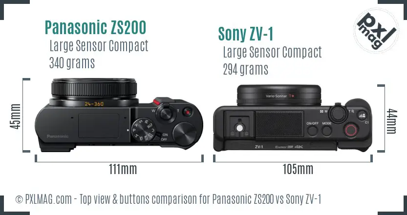 Panasonic ZS200 vs Sony ZV-1 top view buttons comparison