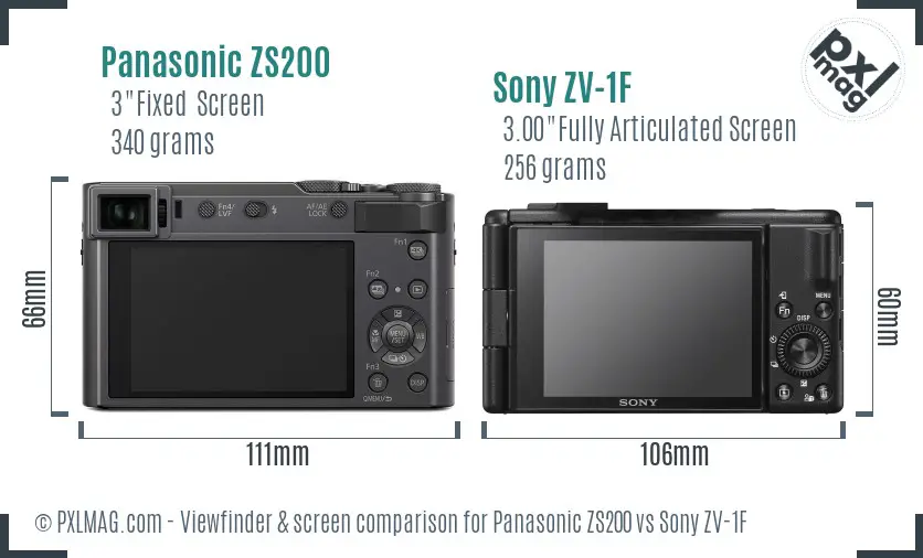 Panasonic ZS200 vs Sony ZV-1F Screen and Viewfinder comparison