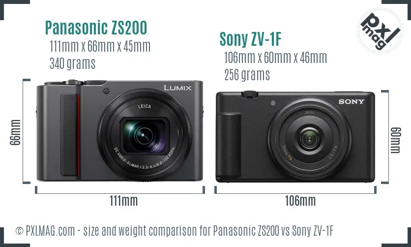 Panasonic ZS200 vs Sony ZV-1F size comparison