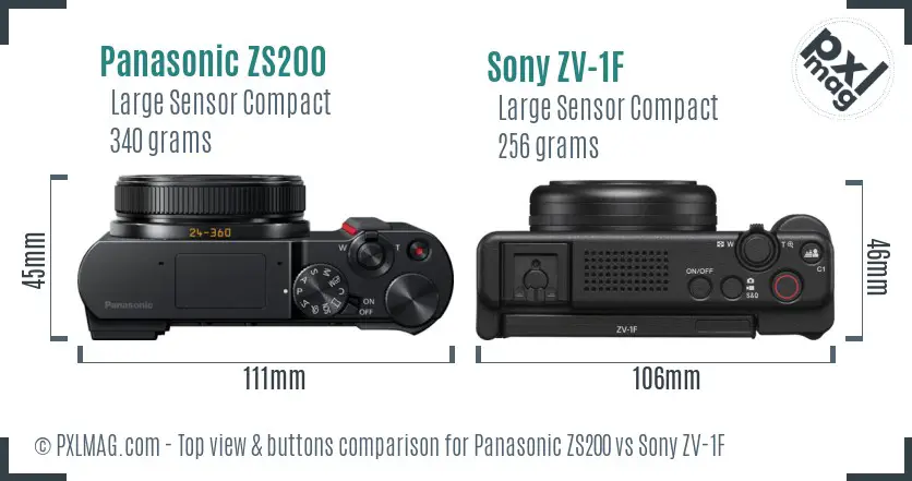 Panasonic ZS200 vs Sony ZV-1F top view buttons comparison