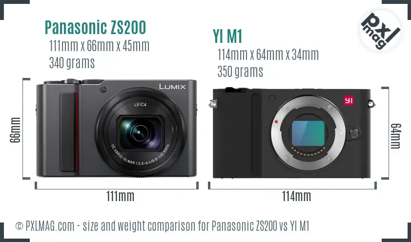 Panasonic ZS200 vs YI M1 size comparison